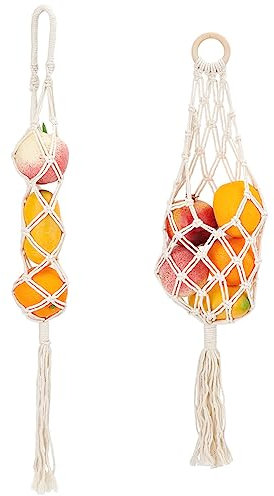 FINGERINSPIRE 2Pcs 2 Style Hanging Fruit Macrame Net Floral White Fruit Veggies Hanging Storage Net Cotton Woven Fruit Net Boho Hanging String Storage Net for Kitchen Fruit Vegetable Potatoes Onions