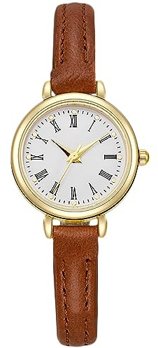 RORIOS Damen Analog Quarz Uhren Minimalistisch Damenuhren Frauen Casual Armbanduhren Mädchen Wasserdicht 8mm Lederarmband Kaffee