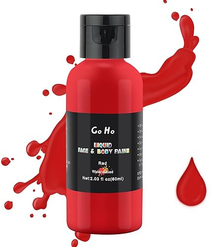 Go Ho Makeup Liquid Red Face Body Paint(2.1 oz),Red Makeup Water Based Face Paint and Body Paint for Special FX, Cosplay, and Halloween Make up