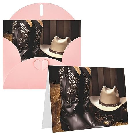 Grußkarte mit Cowboy-Hut und Westernstiefeln, bedruckte Grußkarte, innen blanko, gefaltete Karten, 15,2 x 10,2 cm, lustige Geburtstagskarten, Weihnachtskarten mit bunten Umschlägen für alle Anlässe