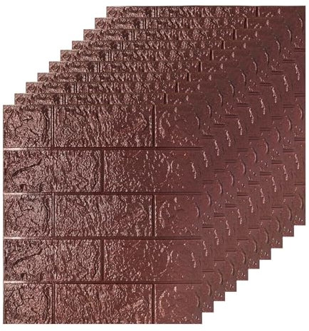 3D Tapete Wandpaneele Selbstklebend Ziegel,3D Ziegel Tapete,Steinoptik Tapete Wasserdicht Wandaufkleber,10 Stücke 38 * 35CM,DIY Wandtapete,Geeignet für Küche, Bad, Schlafzimmer,Wohnzimmer (Kaffee)