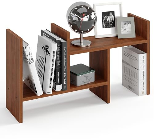KOMTO Tischregal Schreibtisch Aufsatzregal - Regal Klein, Küchenregal Stehend für Arbeitsplatte, Desktop Bücherregal Nussbaum | Shelf K 51-97 х 20 х 40 cm
