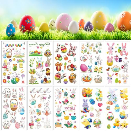 VIKY® Ostern Tattoo Kinder Set, Ostern Deko Kindergeburtstag Tattoos Kinder, Kinder Tattoo Mädchen, Temporäre Tattoos Ostern Aufkleber, Kindertattoos Wasserdichten, Kindergeburtstag Party Mitgebsel