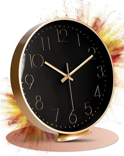 LATENO - Orologio da parete da posizionare o appendere - Rosa nera 20 cm - Silenzioso - Classico e moderno - Senza ticchettio - Oro rosa - Per soggiorno