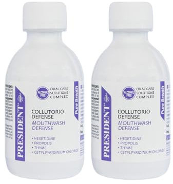 President KIT 2 COLLUTORIO DEFENSE ad azione Antimicrobica, Antiplacca e Lenitiva. Ideale per chi soffre di alitosi e come mantenimento dopo trattamenti con Clorexidina. 2X200ml