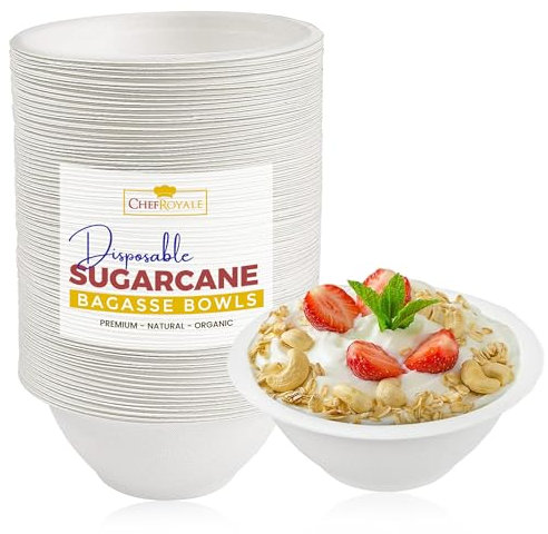 100 Pack Strong Paper Bowls – 170ml/6oz Disposable Sugarcane Bagasse Bowls for Party – Eco-Friendly Microwavable Soup Bowl for Dessert Milk Salad Cereals – Perfect for Birthdays Christmas Wedding