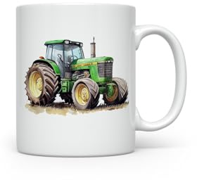 MAXIKIWI - Smooth Durable Ceramic Coffee or Tea Mug for Home or Office - Perfect for Any Occasion - Farm Tractor Watercolor - 300ml