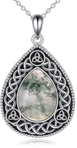 Moos Achat Teardrop Anhänger Kette Sterling Silber Keltische Knoten Kette Achat Irish Schmuck Geschenke für Damen