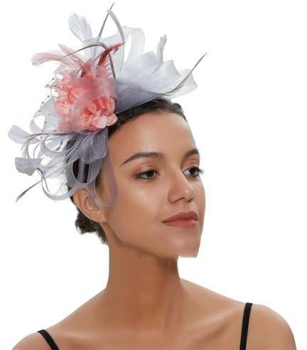 Haarreif für Damen, Fascinator, Bankett, Feder-Kopfschmuck, Hochzeit, Party, Brautschmuck, Tiara, Pfirsich und Grau