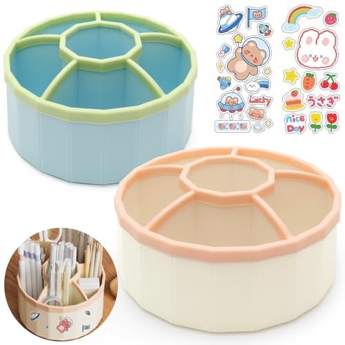 Stiftehalter, 2 Stück, Stifte Organizer Drehbar, für Büro, Kinder Schreibtisch, Schreibwaren-Organizer, Kunststoff, Stifthalter Stiftebox für Ordnung auf dem Schreibtisch, 360 Grad, 9 Fächer
