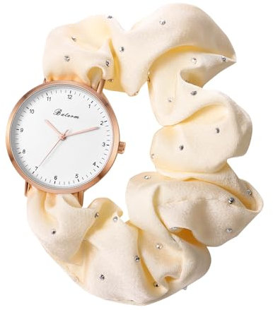 JewelryWe Damenuhr Elastisch Haarband Uhr: Damen Analog Quarz Armbanduhr Frauen Mädchen ultradünne multifunktionale Punkte Haargummi Uhr mit Weiß Zugarmband elastischem Band Geschenk