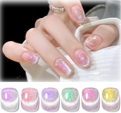 Born Pretty Cat Magnetic Eye Gel - U V Nagellack Meerjungfrau Aurora Holografisch Gel Nagellack Rosa Blau Grün Gelb Maniküre und Nagelkunst DIY zu Hause