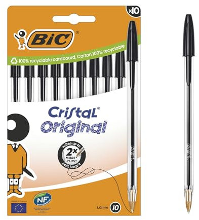 BIC Cristal Original Bolígrafos Bolita Punta Media (10 mm) - Tinta de color negro Bolsa de 10