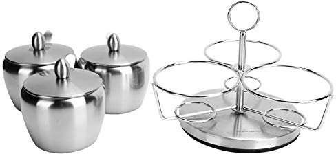 JHS-TECH Zuckerdose mit Deckel und Löffel, 370 ml Edelstahl-Gewürzbehälter mit drehbarem Aufbewahrungsregal, Küchenutensilien für Salz, Zucker, Pfeffer, Zimt granuliert