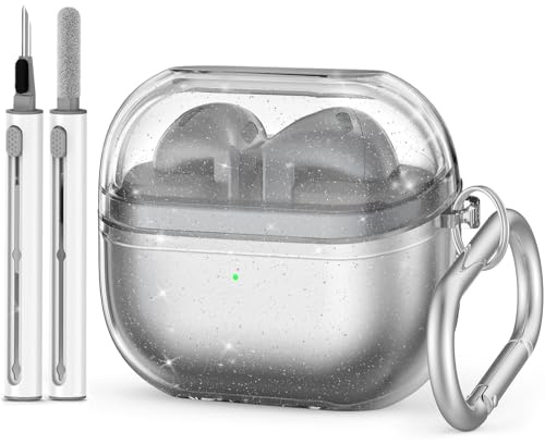Transparent Hülle für Samsung Galaxy Buds 3 Hülle & Galaxy Buds 3 Pro Hülle, TPU Stoßfeste Schutzhülle, [mit Reinigungsset] [Mit Karabiner] Schutzhülle und Case (Klar) (Glänzend)