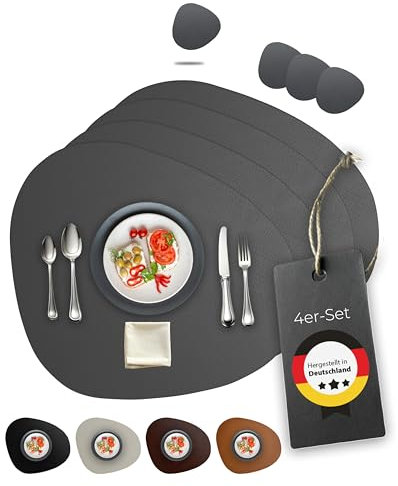 Lederfabrik Garnier® Tischsets Abwaschbar 4er-Set – Nachhaltig, Stabil & rutschfest – Edles recyceltes Leder, Made in Germany (Modern, Grau)