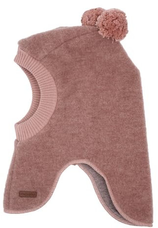 maximo GOTS Mini-Schlupfmütze, 2 Pompons, Wollfleece kbT, Jersey KBA Made in Germany Wollfleece