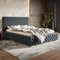 MOTIVENA Dianna Chesterfield Bett 200x200, Polsterbett 200x200, mit Bettkasten, mit Stauraum, mit Lattenrost, mit Kopfteil, ohne Matratze, Bett Samt, Grau Anthrazit