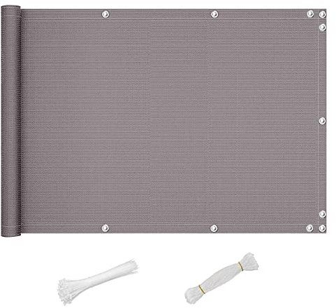 Outdoor Balkon 90x700cm Wetterfest Sichtschutz mit Kabelbindern und Seil Grau