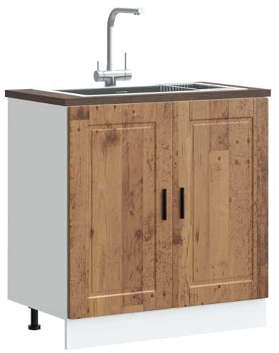 Myheimly Küchenschrank Holzwerkstoff,hoher Küchenschrank, Schrank,Küchenzeile,Schrank Küche,Einbauküche Spülenunterschrank Porto Altholz-Optik 80x46x81,5 cm