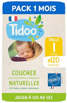 TIDOO - Windeln Größe 1 2-5 kg – Ökologische Babywindeln – Einwegwindeln mit natürlicher Zusammensetzung – freundlich für empfindliche Haut – 12 Stunden Schutz – 5 x 24 Windeln