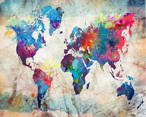 ZHXXFD Peinture Par Numero Adulte Carte Du Monde Avec Cadre 40X50Cm Kits De Peinture Acrylique Par Numéros Sur Toile Pour Enfants,A16