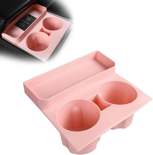 Alrens Tesla Model 3/Y Accessories 2021+ Car Cup Holder Insert Center Console Cup Holder Center Console Organizer Tray 2 In 1 Silicone Under Armrest Box Storage Tray Key Card Sunglasses Holder (Pink)