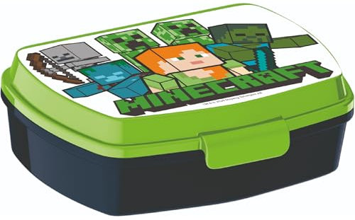 KP Pharma Minecraft - Divertida lonchera de plástico para niños, duradera, sin BPA, con tapa segura, perfecta para la escuela, picnics o aperitivos sobre la marcha