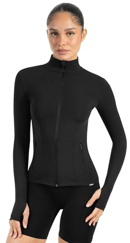 SMILODOX Sportjacke Damen Kenna, Laufjacke mit Stehkragen, Sport Oberteil mit tailliertem Schnitt & Daumenlöchern, Körperbetonte Sportjacke, Fitness Oberteil ideal für Freizeit, Sport, Laufen & Yoga
