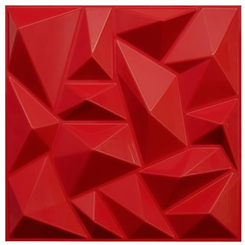 3D Wandpaneele Selbstklebend 4 Stück 50×50cm – 1m² – Wandverkleidung Wohnzimmer Schlafzimmer Büro – Geometrisches Dreieck Design Rot Matt 45mm – Made in Germany – Bauer Thermoforming