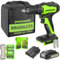 Greenworks Trapano avvitatore a batteria da 24 V, motore senza spazzole, coppia 35 Nm, con batteria da 2 Ah e caricabatterie, set di punte per trapano e set di punte a vite