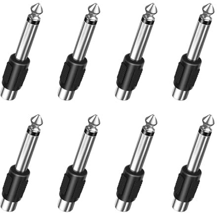 8 Piezas Adaptador RCA a Jack, Adaptadores de Audio 6.35 mm Macho a RCA Hembra, Adaptador Jack Mono a Estereo Hembra, Conector para Mezcladores, Receptores AV, Amplificadores PA Sistemas HiFi