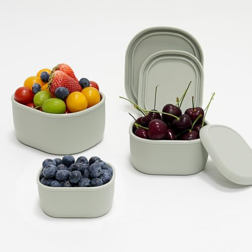 Food Storage Containers Set Meal Prep Boxen für Lebensmittel, 6 Stück (3 Deckel & 3 Behälter) 200ml, 300ml, 600ml Silikon Frischhaltedosen mit Deckel Küche Aufbewahrung & Organisation (Green)