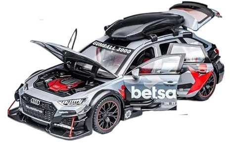 1 24 Für RS6-Rennwagen-Druckguss-Modellauto Mit Licht Und Ton, Geburtstagsgeschenk-Sammlungsanzeige Druckguss Fahrzeuge Modell(Gray)