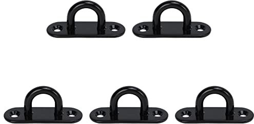 5 PCS Stainless Steel Eye Plate | 304 Steel Reinforced Load Bearing Hook | Oval Black Ceiling Hook for Hammocks/Chandeliers/Swing | Drilling Installation, 3mm Thick (6mm)