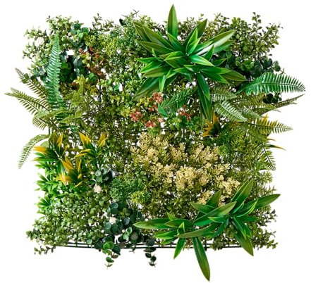 Klocke Dekorationsbedarf Deko Wandpaneel - Wand Dekoration - Grün - Künstliche Pflanzenwand für Innenräume - Verschiedene Designs (Blätter/Farn, 50x50 cm)