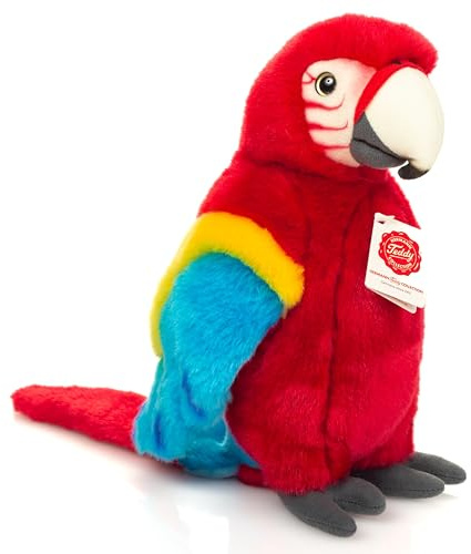 Teddy Hermann 94178 Papagei Scharlachara rot 27 cm, Kuscheltier | Besonders flauschiger Premium-Plüsch, mit viel Liebe zum Detail, ab 18 Monaten, waschbar, Füllung mit recyceltem Polyester