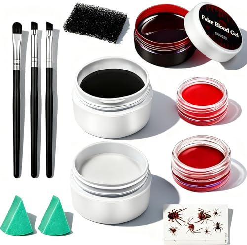 SFX Halloween Makeup Kit,Scar Wax,Fake Blood, Liquid Latex, 6-Color Face Paint Palette, Sponges & Spatula,Special Effects Fake Scars & Face Painting Set for Adults and Teens Halloween Cosplay (Set-C)