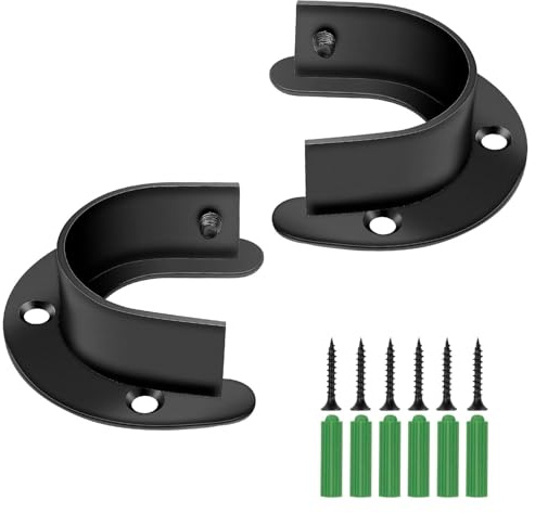 LIUZHUJ 2 Pièces Support Tringle Penderie, Noir Support Barre Rideau, Accessoires Complets, Console pour Tube Penderie en Acier Inoxydable, pour Soutien Vestimentaire, Tringles à Rideaux et Cintres