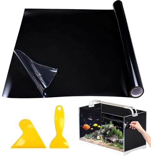 pozuauoa Fish Tank Background Pictures 40×200cm, Black Aquarium Background | Aquarium Backgrounds with 2 Bubble Scraper, for Fish Tank Decoration, Fishtank Background Sticker Self Adhesive Design