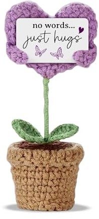 Crochet Heart Flower – “No Words… Just Hugs” – Handmade Crochet Plushie Plant - Sympathy, Comfort Gift, Encouragement Present, Thinking of You Gift