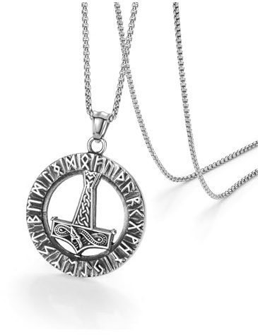 JSDDE Thor Hammer Kette, Thors Hammer Anhänger Halskette, Wikinger kette, Runen Anhänger Herren Halskette Wikinger Schmuck für Herren Männer