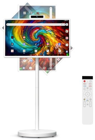 VLH 32 Zoll Tragbarer Smart Touchscreen TV auf Rollen, Android 15 Mobiles Smart Display mit EDLA-Zertifizierung, 8GB+128GB, Integrierter Akku, 2K-Kamera, Kabellose Bildschirmübertragung, Drehbarer