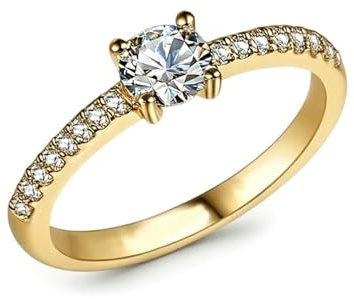Skcess 9K Gelbgold Ring Damen, Wedding Ring Moissanit Def Moissanit Größe 47 (15.0)