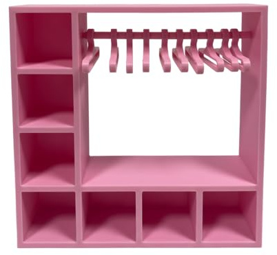 Doll Clothes Closet, 6.1×6.1×1.5Inch Multi-Grids Dolls Clothing Furniture with 10Pcs Hangers for Adults Doll Lovers