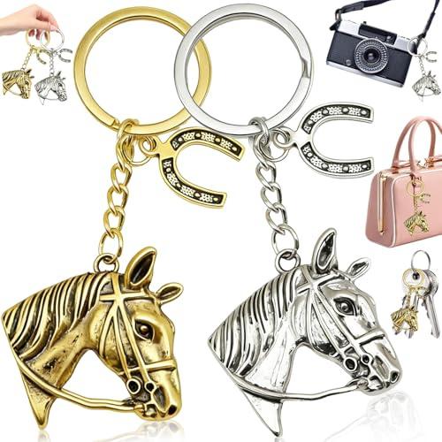 SoundZero 2 Pièces Porte clés Horseshoe équitation créatif, Porte clés femme bonheur dans, Porte clés Tête De Cheval En Métal, Cadeau femme, Anniversaire maman, Moment spécial