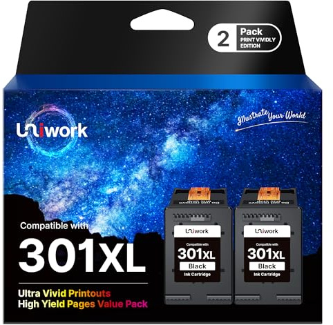 Uniwork 301XL 301 XL Schwarz Kompatibel für HP 301 XL Druckerpatronen | für HP Deskjet 2540 1000 1050 1510 2050 2050A 3050 Officejet 2620 2622 4630 4632 Envy 4500 4501 4505 5530 5532 (2 Schwarz)
