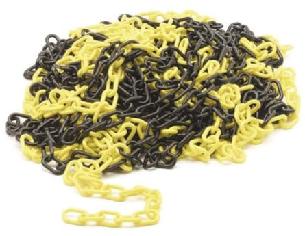 Perel Absperrkette zum Markieren, Absichern oder Absperren von Gefahrenzonen, Baustellen, Bereichen und Wegen, Innen- und Außenbereich, Kunststoff, Schwarz/Gelb, 25 m, 6 mm
