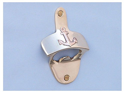 Hampton Nautical Solid Brass Wall Mounted Anchor Bottle Opener, 3, Brass