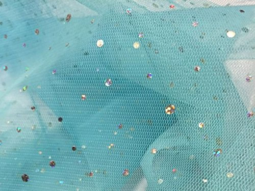 Mc-Stoff Tüll Stoff HELLBLAU TÜRKIS Blau mit PAILLETTEN Meterware Glitzer